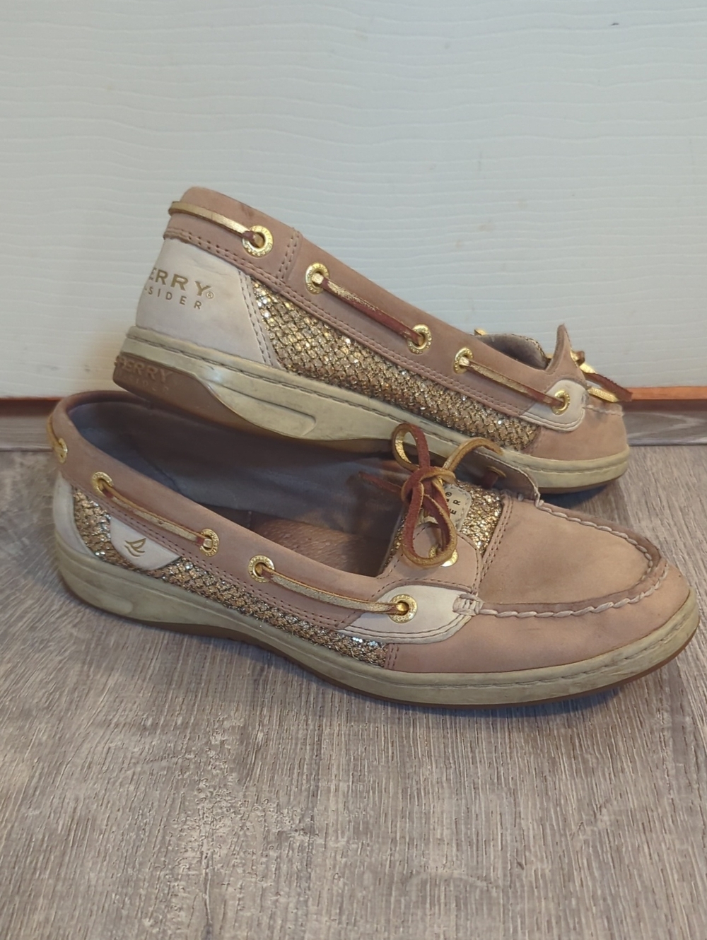 Sperry Women's Top Slider Gold Glitter Tan  Boat Shoe Moccasins